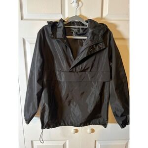 Forever 21 Men Black Anorak Windbreaker Jacket Hooded Half Zip Small